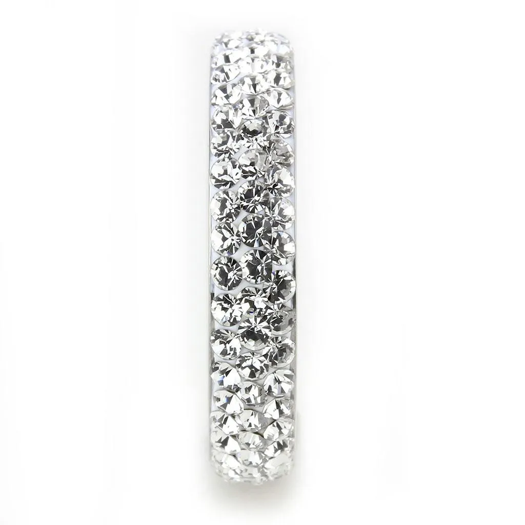 High polished (no plating) Stainless Steel Ring with Top Grade Crystal in Clear for Women Style TK3533