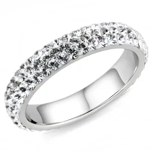High polished (no plating) Stainless Steel Ring with Top Grade Crystal in Clear for Women Style TK3533