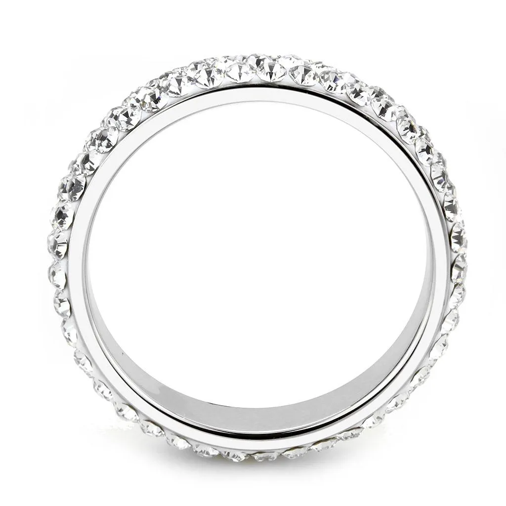High polished (no plating) Stainless Steel Ring with Top Grade Crystal in Clear for Women Style TK3533