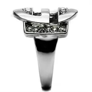 High polished (no plating) Stainless Steel Ring with Top Grade Crystal in Clear for Women Style TK634