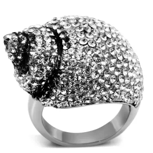 High polished (no plating) Stainless Steel Ring with Top Grade Crystal in Clear for Women Style TK661