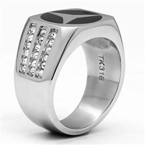 High polished (no plating) Stainless Steel Ring with Top Grade Crystal in Clear for Women Style TK709