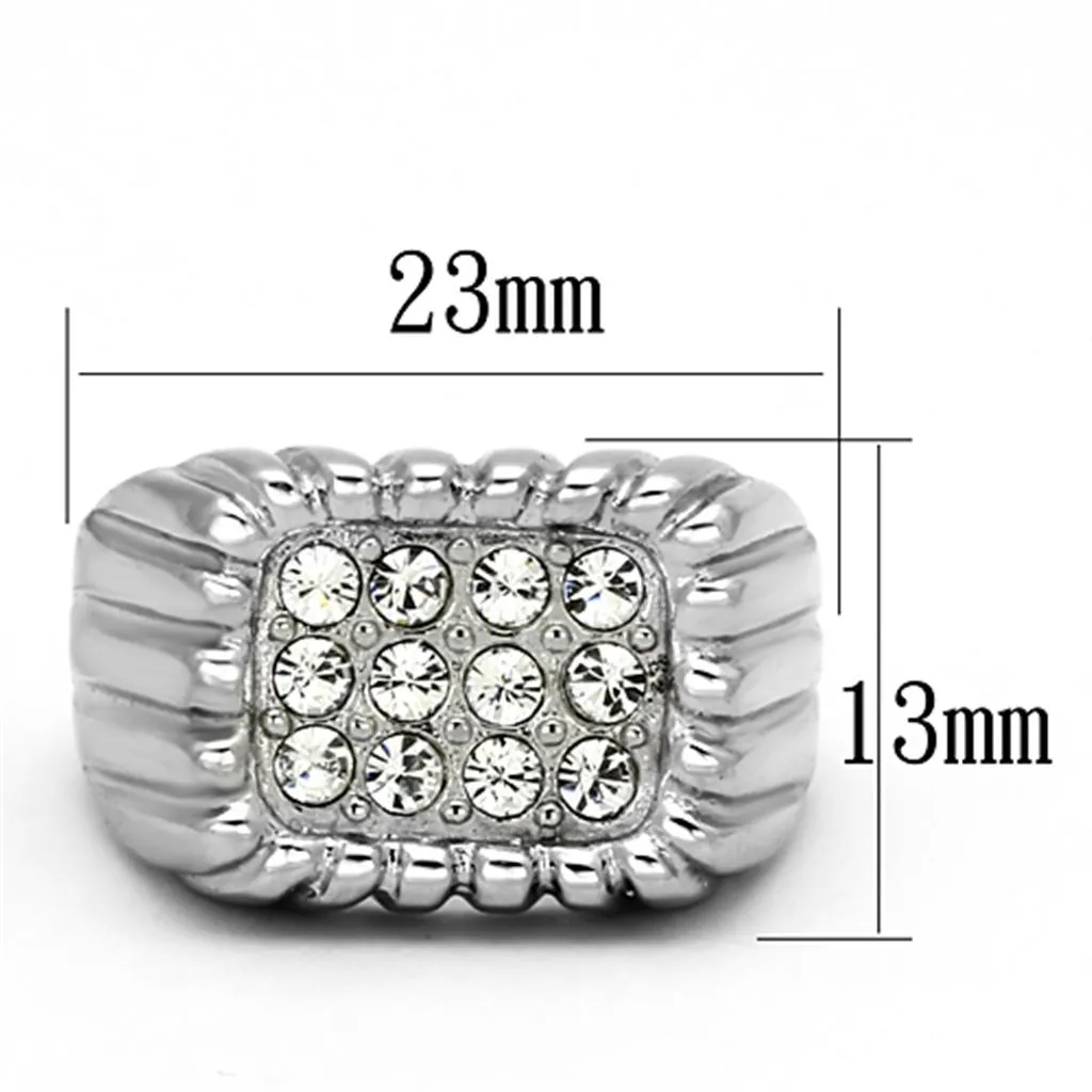 High polished (no plating) Stainless Steel Ring with Top Grade Crystal in Clear for Women Style TK940