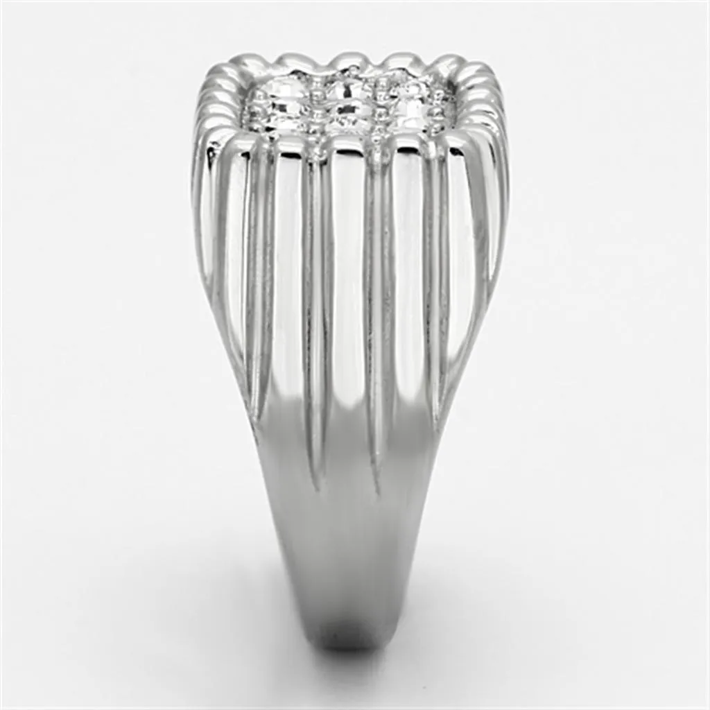 High polished (no plating) Stainless Steel Ring with Top Grade Crystal in Clear for Women Style TK940