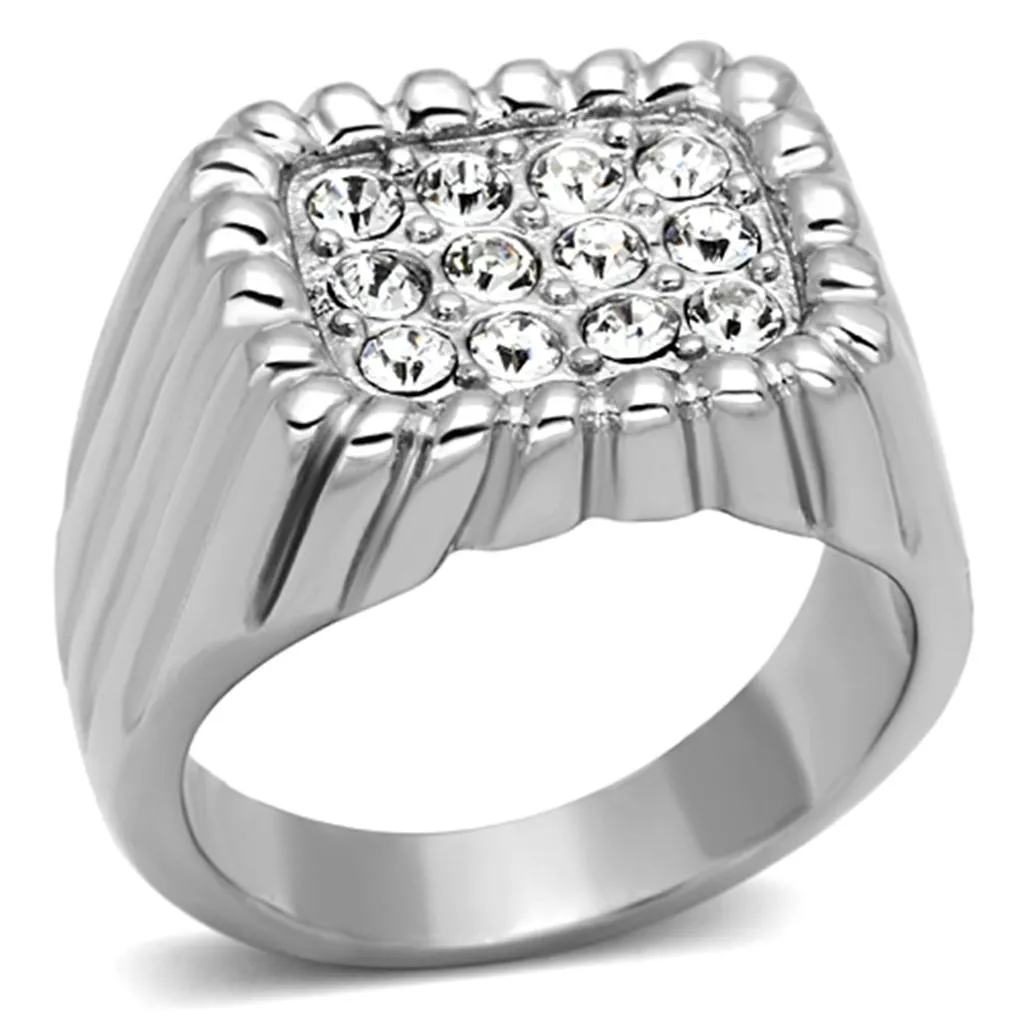 High polished (no plating) Stainless Steel Ring with Top Grade Crystal in Clear for Women Style TK940
