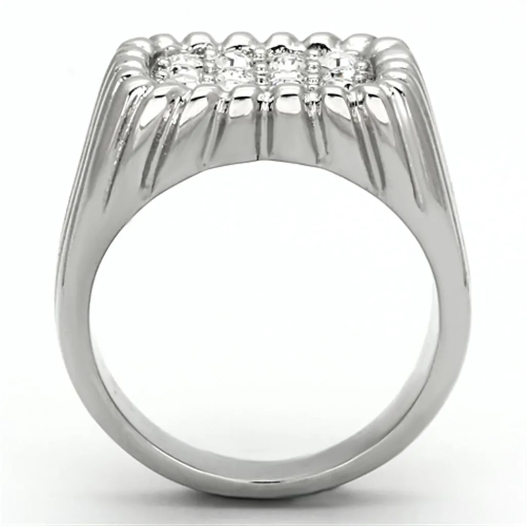 High polished (no plating) Stainless Steel Ring with Top Grade Crystal in Clear for Women Style TK940