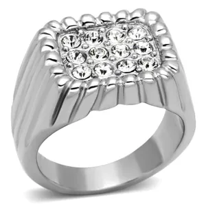 High polished (no plating) Stainless Steel Ring with Top Grade Crystal in Clear for Women Style TK940