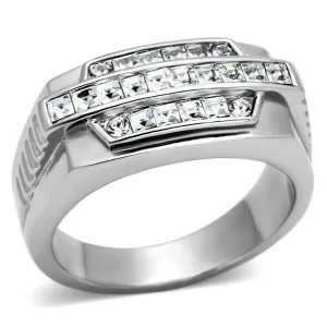 High polished (no plating) Stainless Steel Ring with Top Grade Crystal in Clear for Women Style TK956