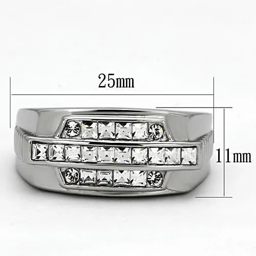 High polished (no plating) Stainless Steel Ring with Top Grade Crystal in Clear for Women Style TK956