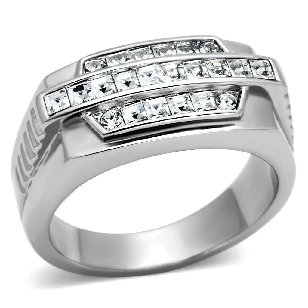 High polished (no plating) Stainless Steel Ring with Top Grade Crystal in Clear for Women Style TK956