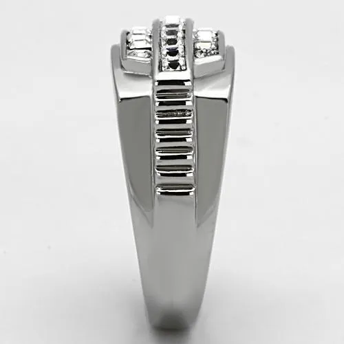 High polished (no plating) Stainless Steel Ring with Top Grade Crystal in Clear for Women Style TK956