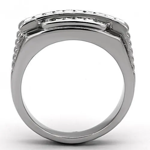 High polished (no plating) Stainless Steel Ring with Top Grade Crystal in Clear for Women Style TK956
