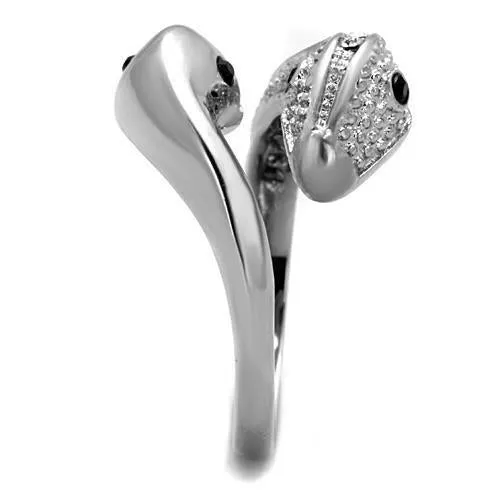 High polished (no plating) Stainless Steel Ring with Top Grade Crystal in Jet for Women Style TK1532
