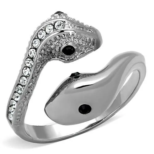 High polished (no plating) Stainless Steel Ring with Top Grade Crystal in Jet for Women Style TK1532