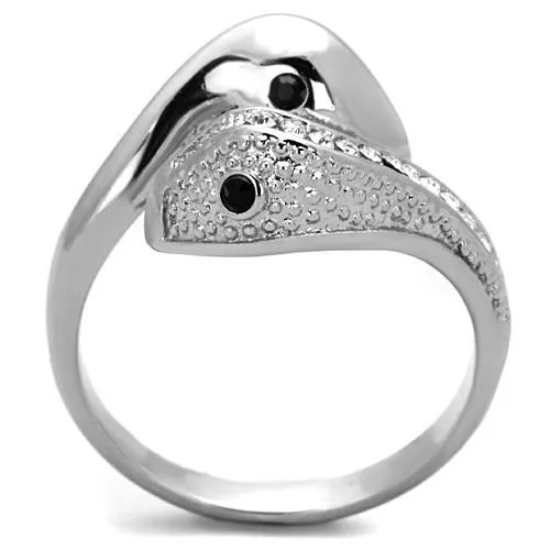 High polished (no plating) Stainless Steel Ring with Top Grade Crystal in Jet for Women Style TK1532