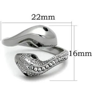 High polished (no plating) Stainless Steel Ring with Top Grade Crystal in Jet for Women Style TK1532