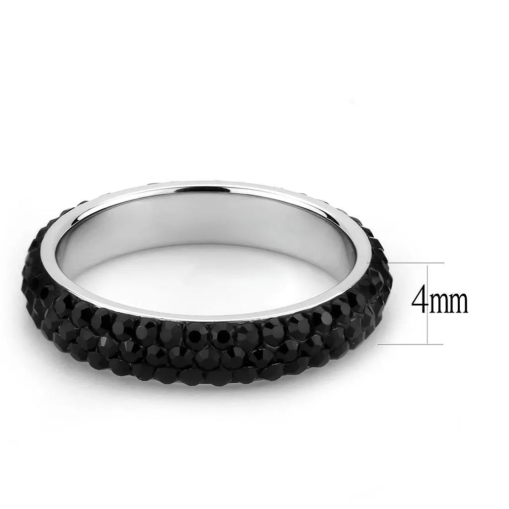 High polished (no plating) Stainless Steel Ring with Top Grade Crystal in Jet for Women Style TK3534