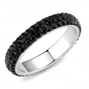 High polished (no plating) Stainless Steel Ring with Top Grade Crystal in Jet for Women Style TK3534