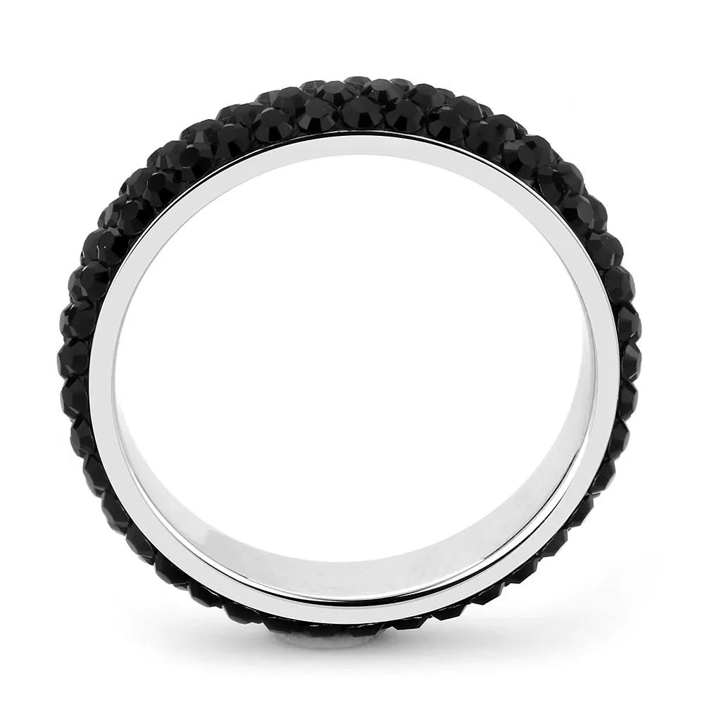 High polished (no plating) Stainless Steel Ring with Top Grade Crystal in Jet for Women Style TK3534