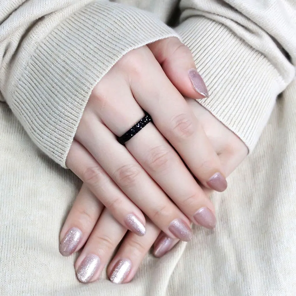 High polished (no plating) Stainless Steel Ring with Top Grade Crystal in Jet for Women Style TK3534
