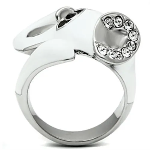 High polished (no plating) Stainless Steel Ring with Top Grade Crystal in Jet for Women Style TK663