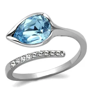 High polished (no plating) Stainless Steel Ring with Top Grade Crystal in Sea Blue for Women Style TK2174
