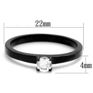 IP Black(Ion Plating) Stainless Steel Ring with AAA Grade CZ in Clear for Women Style TK2016