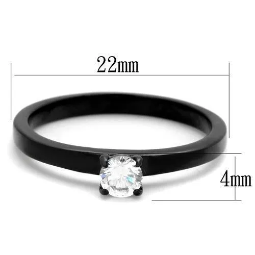IP Black(Ion Plating) Stainless Steel Ring with AAA Grade CZ in Clear for Women Style TK2016