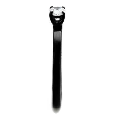IP Black(Ion Plating) Stainless Steel Ring with AAA Grade CZ in Clear for Women Style TK2016