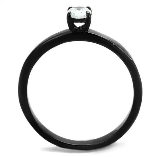 IP Black(Ion Plating) Stainless Steel Ring with AAA Grade CZ in Clear for Women Style TK2016
