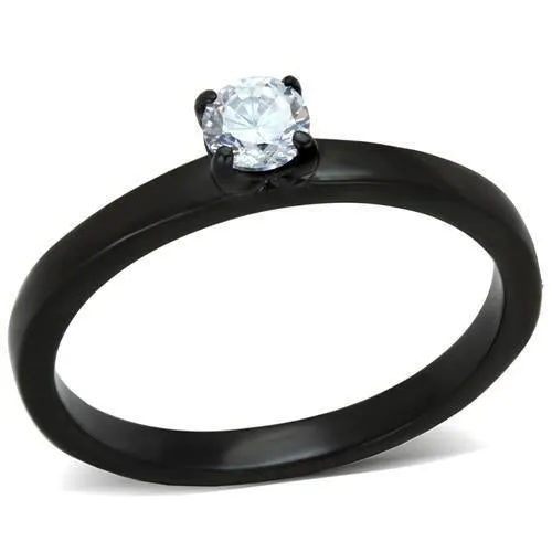 IP Black(Ion Plating) Stainless Steel Ring with AAA Grade CZ in Clear for Women Style TK2016