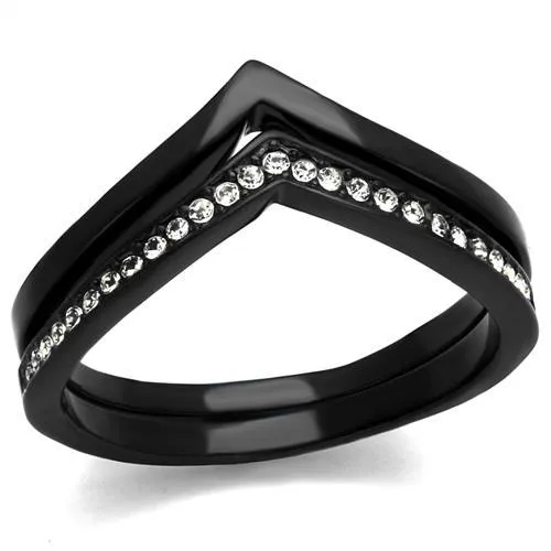 IP Black(Ion Plating) Stainless Steel Ring with Top Grade Crystal in Clear for Women Style TK2302