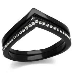 IP Black(Ion Plating) Stainless Steel Ring with Top Grade Crystal in Clear for Women Style TK2302