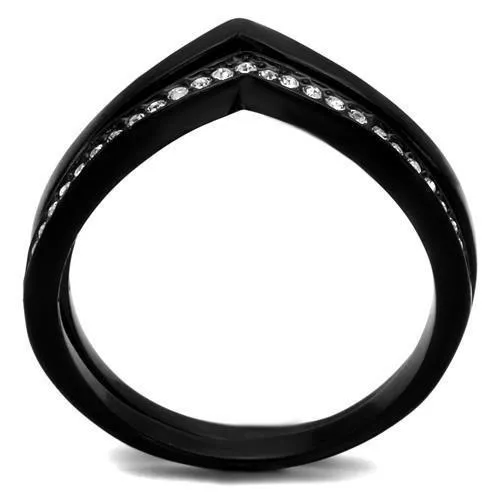 IP Black(Ion Plating) Stainless Steel Ring with Top Grade Crystal in Clear for Women Style TK2302