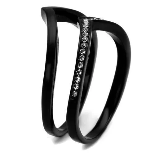 IP Black(Ion Plating) Stainless Steel Ring with Top Grade Crystal in Clear for Women Style TK2302