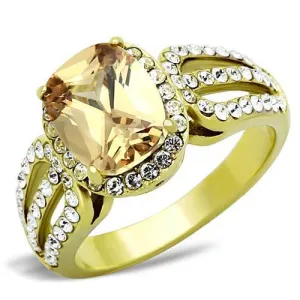 IP Gold(Ion Plating) Stainless Steel Ring with AAA Grade CZ in Champagne for Women Style TK1418