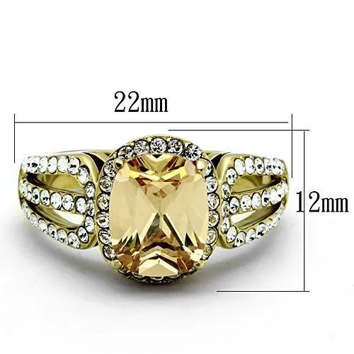 IP Gold(Ion Plating) Stainless Steel Ring with AAA Grade CZ in Champagne for Women Style TK1418