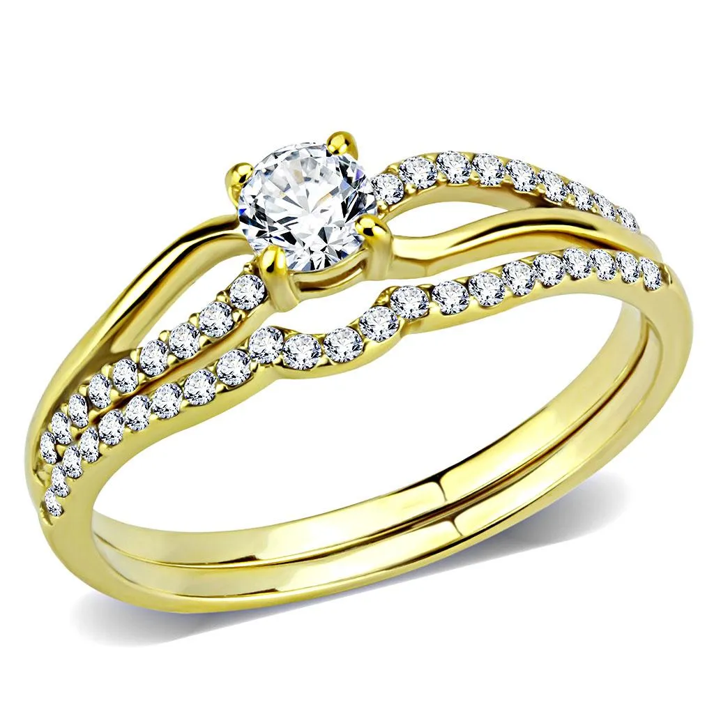IP Gold(Ion Plating) Stainless Steel Ring with AAA Grade CZ in Clear for Women Style DA277