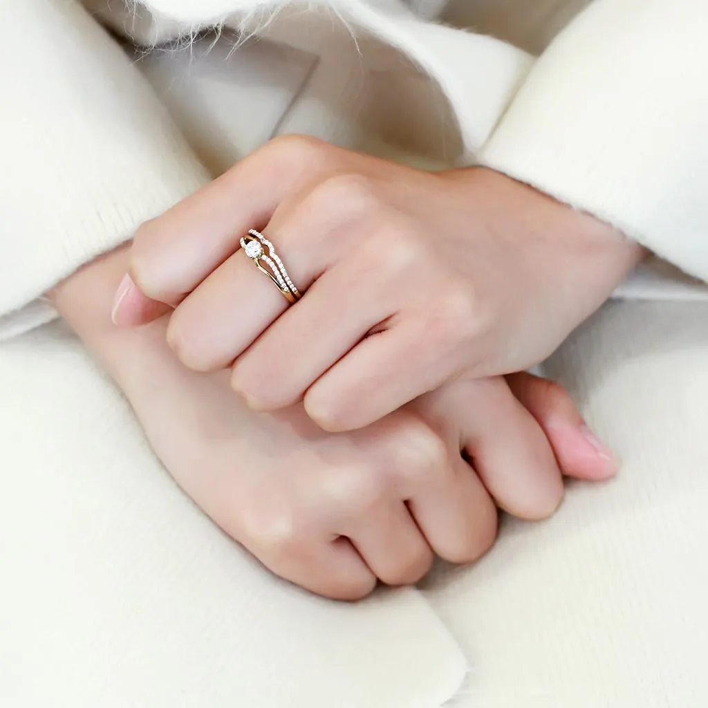 IP Gold(Ion Plating) Stainless Steel Ring with AAA Grade CZ in Clear for Women Style DA277