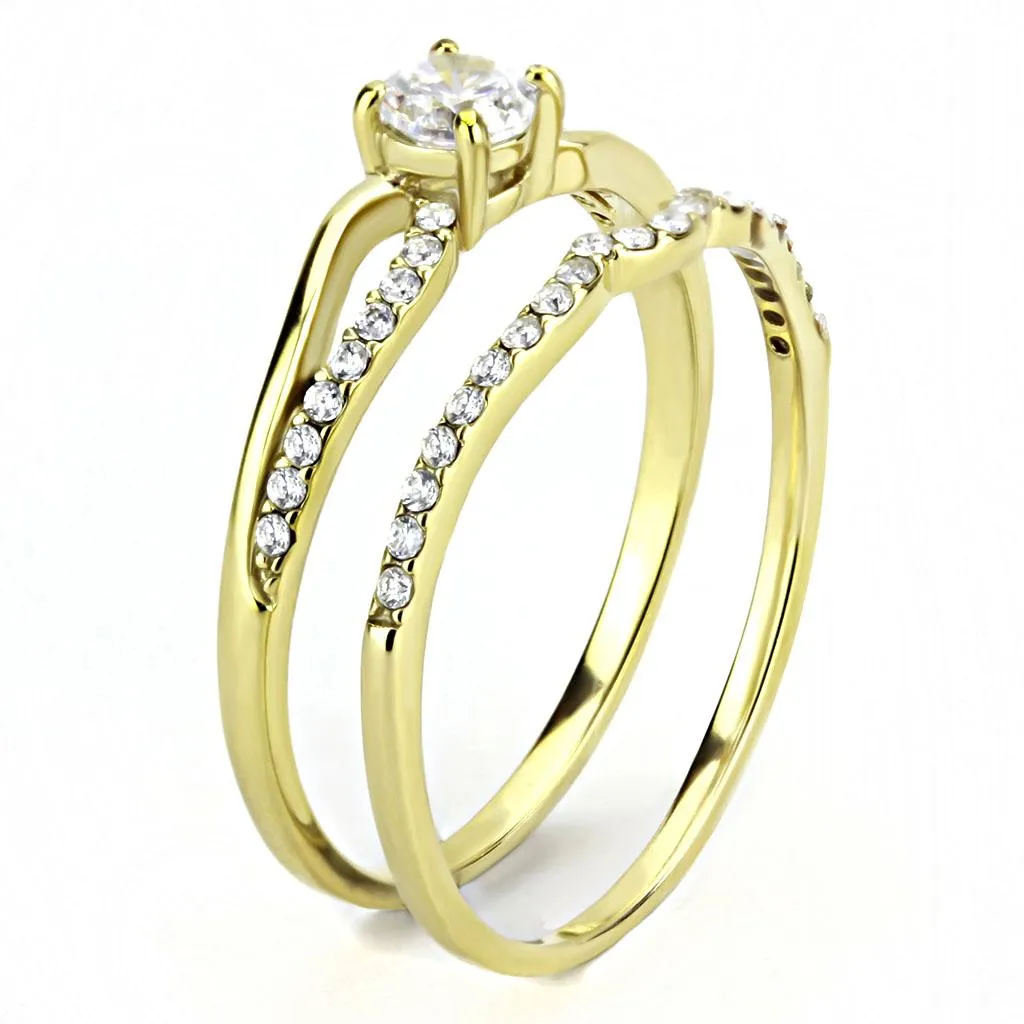 IP Gold(Ion Plating) Stainless Steel Ring with AAA Grade CZ in Clear for Women Style DA277