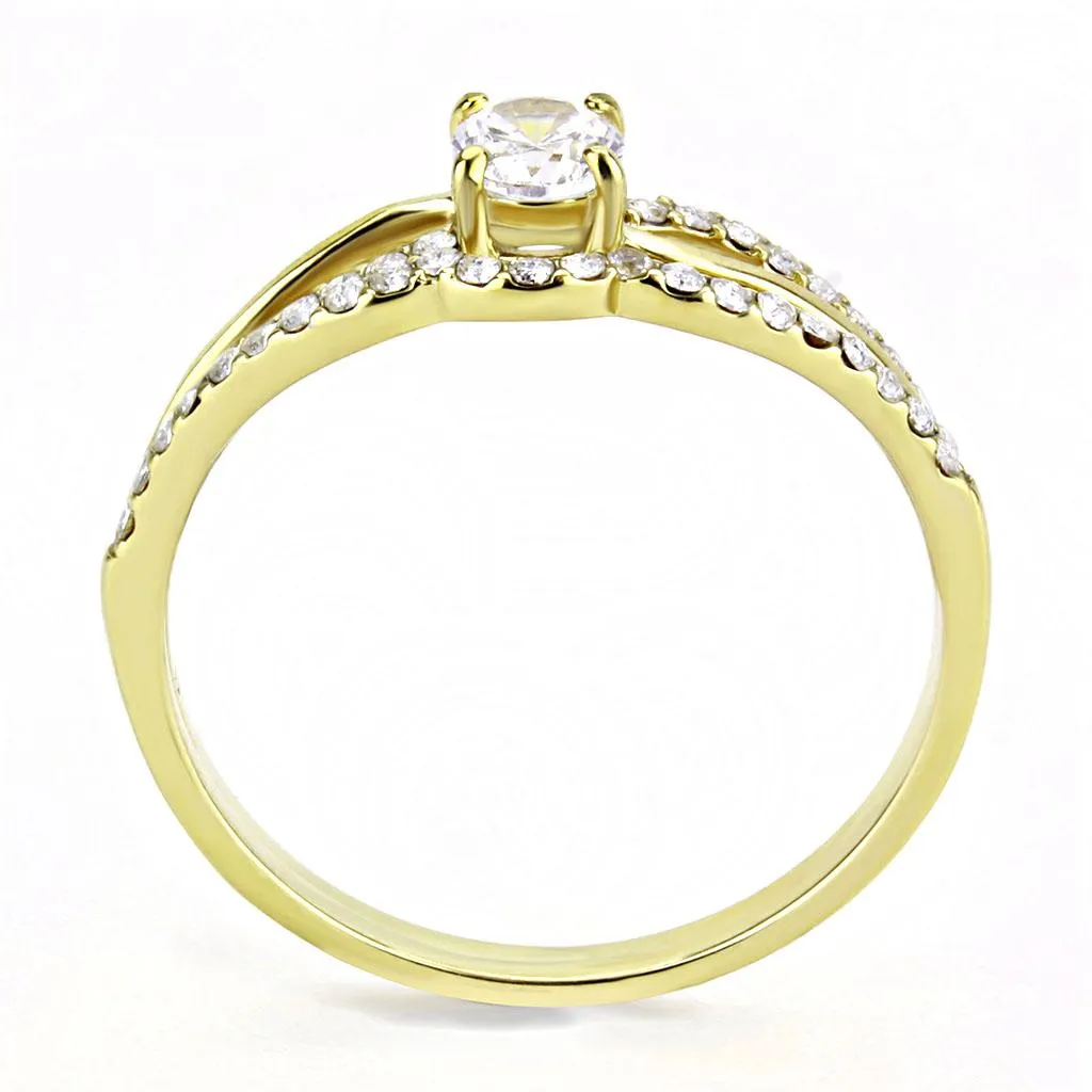 IP Gold(Ion Plating) Stainless Steel Ring with AAA Grade CZ in Clear for Women Style DA277