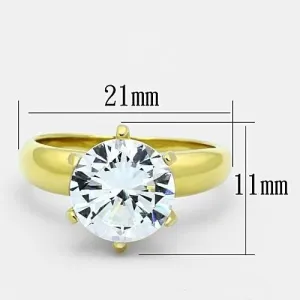 IP Gold(Ion Plating) Stainless Steel Ring with AAA Grade CZ in Clear for Women Style TK1408