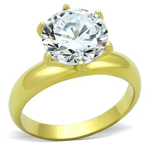 IP Gold(Ion Plating) Stainless Steel Ring with AAA Grade CZ in Clear for Women Style TK1408