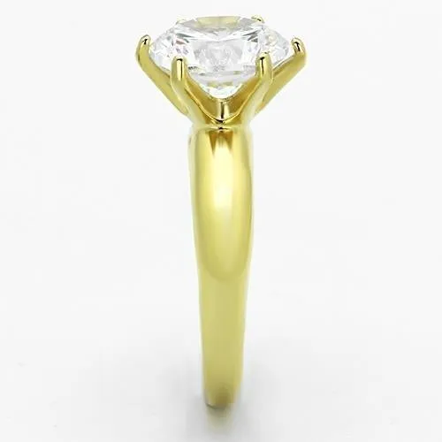 IP Gold(Ion Plating) Stainless Steel Ring with AAA Grade CZ in Clear for Women Style TK1408