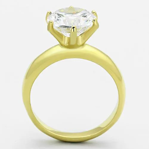 IP Gold(Ion Plating) Stainless Steel Ring with AAA Grade CZ in Clear for Women Style TK1408