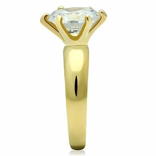 IP Gold(Ion Plating) Stainless Steel Ring with AAA Grade CZ in Clear for Women Style TK1408