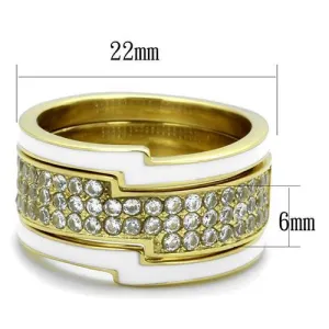 IP Gold(Ion Plating) Stainless Steel Ring with AAA Grade CZ in Clear for Women Style TK2035