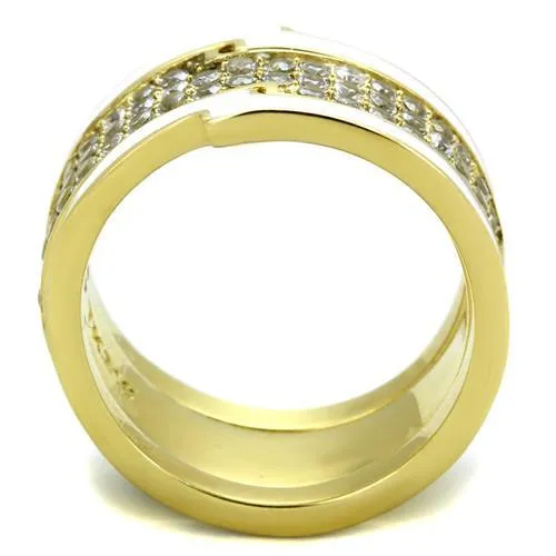 IP Gold(Ion Plating) Stainless Steel Ring with AAA Grade CZ in Clear for Women Style TK2035