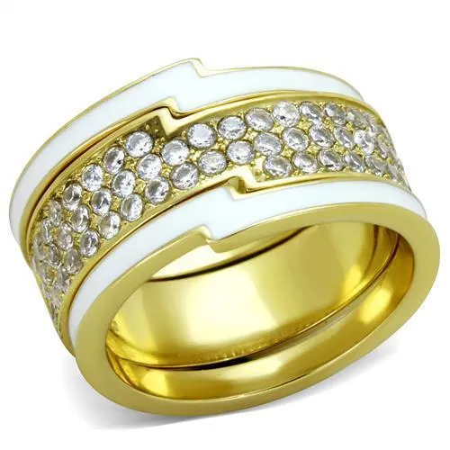 IP Gold(Ion Plating) Stainless Steel Ring with AAA Grade CZ in Clear for Women Style TK2035