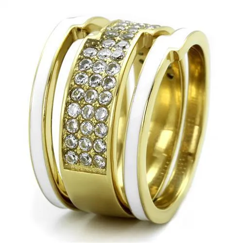 IP Gold(Ion Plating) Stainless Steel Ring with AAA Grade CZ in Clear for Women Style TK2035